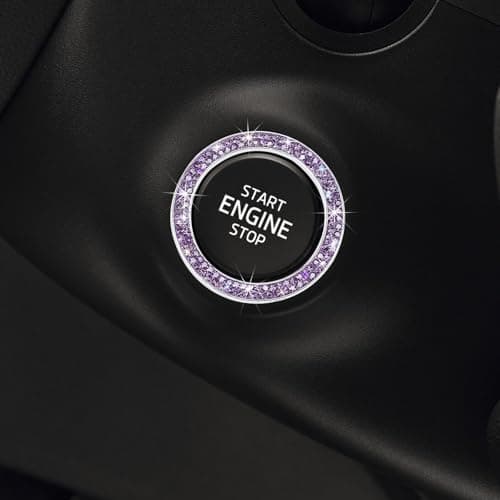 CCHRN Car Bling Engine Start Ring Decals, Crystal Rhinestone Push Start Button Decorative Ring, Universal Sparkling Key Ignition Knob Cover for Women Girls, Car Accessories (Purple) — view 5