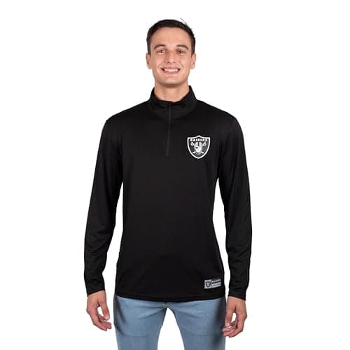 Ultra Game NFL Official Adults Super Soft Quarter Zip Long Sleeve T-Shirt - Unisex, Las Vegas Raiders, Team Color, Medium