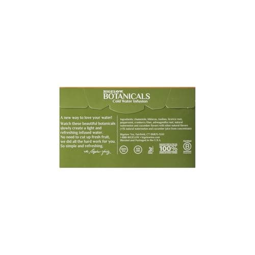 Bigelow Botanicals Cold Water Infusion Watermelon Cucumber Mint Tea Bags 18 Count Box (Pack of 1), Herbal Infusion, Caffeine Free, 18 Tea Bags Total