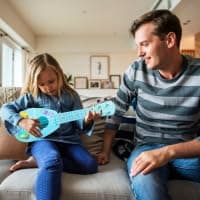 17 Inch Mini Guitar Ukulele Toy for Kids,Plastic Sear World Cartoon Children Educational Learn Guitar Ukulele with The Picks and Strap Can Play Musical Instruments Toys — view 5