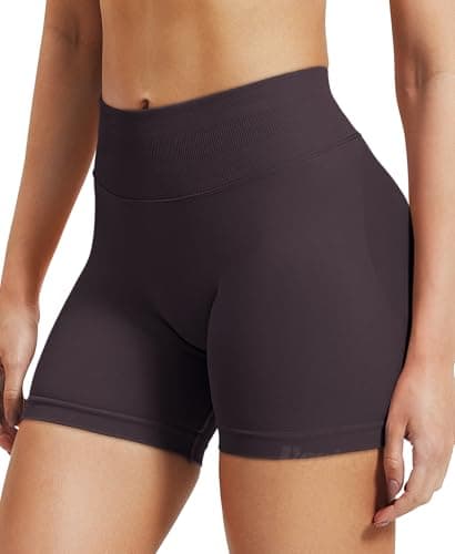 VOYJOY Women Workout Impact Shorts 3.6"/ 4.5"/ 6" Scrunch Butt Lifting Gym Seamless Booty Biker Shorts Dark Brown — view 2