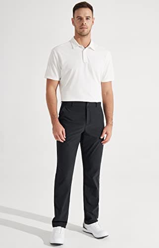Libin Mens Golf Pants Stretch Work Dress Pants 30" Quick Dry Lightweight Business Casual Pant for Men Comfy Water Resistant, Black, 32W x 30L — view 2