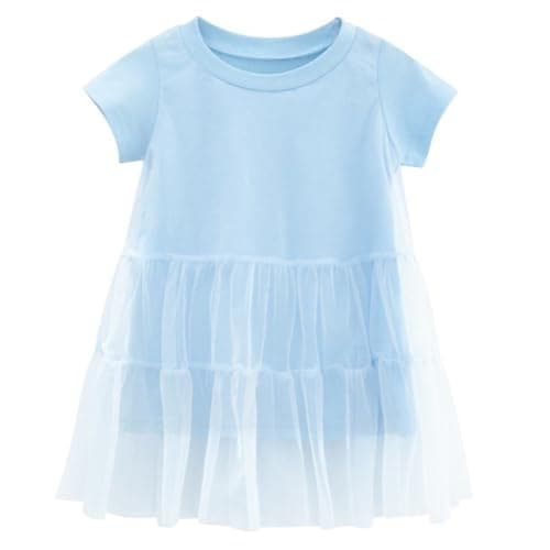 Winzik Girls Dress, Toddler Summer Short Sleeve Cotton Casual Blue Dresses Clothes 18M-7Y(5-6 Years, Solid Blue Mesh) — view 3