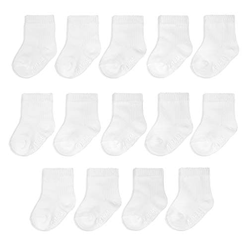 Fruit of the Loom Baby & Toddler Grow & Fit Flex Zones Cotton Stretch Crew Socks - Unisex, Girls, Boys (0-6 Months, White)