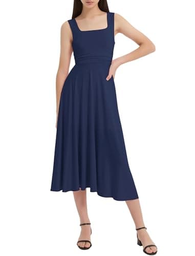 EXARUS Girls Dress Mini/Maxi Teen Padded Flowy Ruffle Ruched Swing Sleeveless Summer Dresses Graduation Dance 8-14Y, Maxi Dark Blue, 14 Years