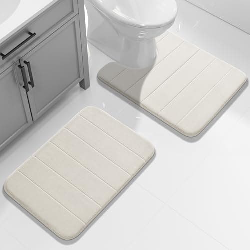Yimobra Memory Foam Toilet Bath Mat U-Shaped, Soft and Comfortable, Super Water Absorbent, Non-Slip, Thick, Machine Wash Bathroom Commode Contour Rug, 24 X 20 Inches (24 X 20 Inches, Cream)