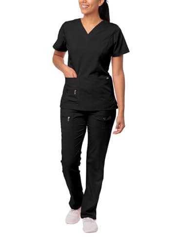 Adar Pro Breakthrough Plus Scrub Set For Women - Enhanced V-Neck Top & Multi Pocket Pants - 4400 - Black - S