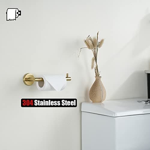 JQK Gold Toilet Paper Holder, 5 Inch Tissue Paper Dispenser, 304 Stainless Steel Wall Mount, Brushed Gold, TPH100-BG — view 4