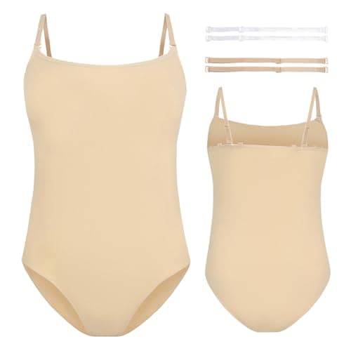 Yderobe Nude Leotard for Girls Seamless Dance Camisole Undergarment Gymnastics Ballet Leotards with Adjustable Straps L(8-12 Years,55-61")
