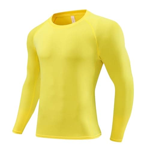 Teen Boys Compression Shirts Youth Long Sleeve Quick Dry Athletic Performance Undershirt (Yellow, 13-14 Years) — view 2