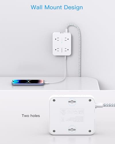 Surge Protector Power Strip - HANYCONY 8 Outlets 4 USB (2 USB C) Charging Ports, Multi Plug Outlet Extender, 5Ft Braided Extension Cord, Flat Plug Wall Mount Desk Charging Station for Home Office ETL — view 5