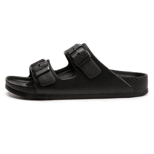 FUNKYMONKEY Women's Comfort Slides with Arch Support, Non-Slip Lightweight Foam Slip-on Flat Beach Sandals with Adjustable Buckle for Vacation & Everyday Wear(9 M US-Women, Black) — view 3