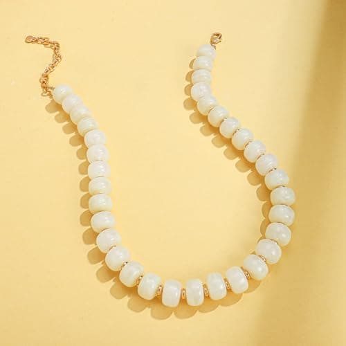 LILIE&WHITE Mothers Day Gifts for Mom Daughter White Resin Chunky Beaded Necklace for Women Minimalistic Beaded Choker Necklace Modern Statement Necklace Jewelry Accessories — view 4