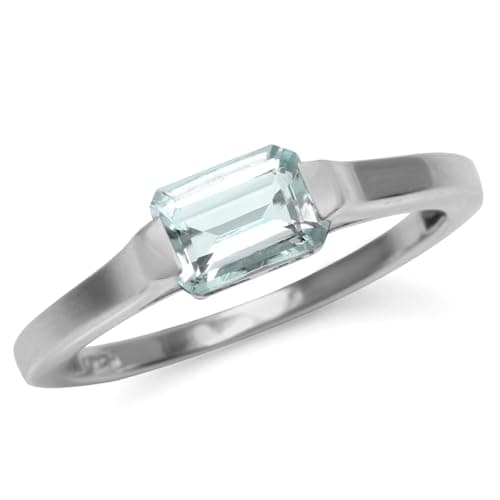 Silvershake Genuine Light Blue Octagon Aquamarine March Birthstone 925 Sterling Silver East-West Solitaire Gemstone Promise Ring Size 7