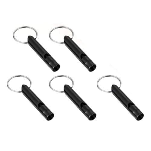 Set of 5 Extra Loud Whistles for Camping Hiking Hunting Outdoors Sports and Emergency Situations, Sturdy but Light Aluminium Key Chain Signals