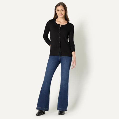 Amazon Essentials Women's Lightweight Crewneck Button-Down Cardigan Sweater (Available in Plus Size), Black, Large — view 4