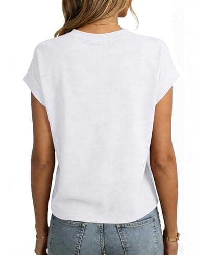 isermeo Womens Tops Casual Crewneck Cap Sleeve Tops Summer T Shirts Loose Fit Basic Tees Blouses White M — view 3