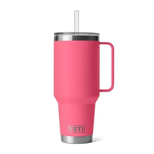 YETI Rambler 42 oz Tumbler with Handle and Straw Lid, Travel Mug Water Tumbler, Vacuum Insulated Cup with Handle, Stainless Steel, Tropical Pink — view 2