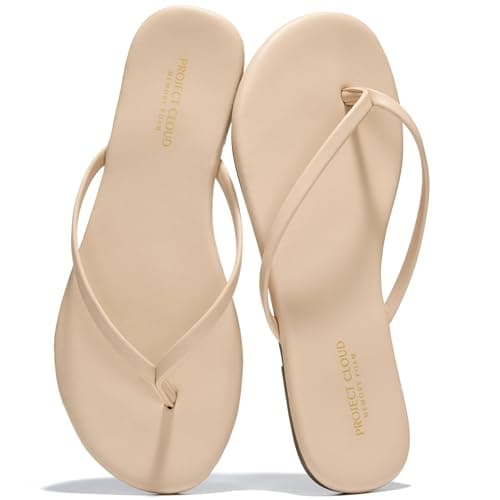 Project Cloud Flip Flops for Women Footwear- Lightweight and Memory Foam Insole Sandals for Women 2026 - Durable Non-Slip Beach Essentials Flats for Women Sandals (Foundations, Beige, 5.5)