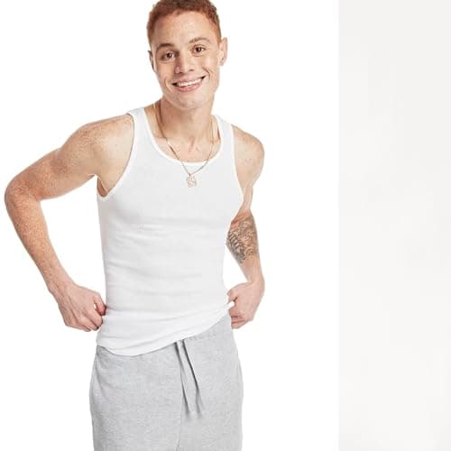 Hanes Mens ComfortSoft 6 Pack Tagless A-Shirts Undershirts, White, Large US — view 5