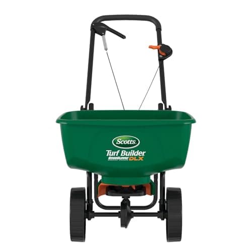 Scotts Turf Builder EdgeGuard DLX Broadcast Spreader for Seed, Fertilizer, Salt, Ice Melt, Holds up to 15,000 sq.ft. Product, Green
