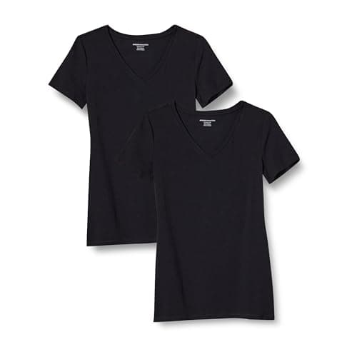 Amazon Essentials Women's Plus Size Short-Sleeve V-Neck T-Shirt, Black, 3X