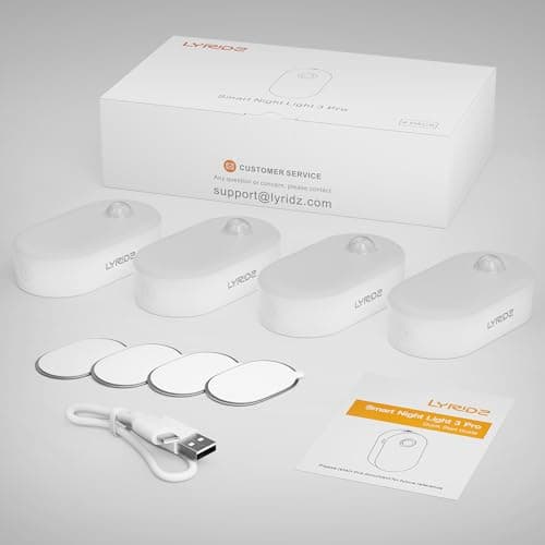 Lyridz Rechargeable Battery Night Light with Motion Sensor, Stick on Anywhere, 1-20LM Dimmable LED Nightlights for the Bedroom, Bathroom, Living Room, Kitchen, Stairs, Hallway, 4-Pack — view 8