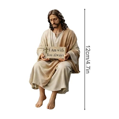 ''I Am with You Always'' Sign Jesus Resin Desk Companion Figurine, 4.7'' Handmade Sitting Design Jesus Statue, Je-sus Ornament for Car Dashboard Desktop, Religious Present — view 2