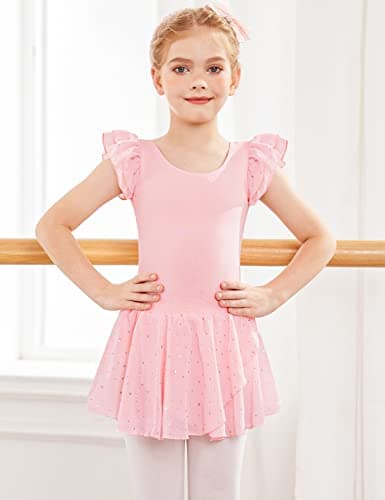 Arshiner Girls Ruffle Sleeve Skirted Leotard Ballet Dance Dresses