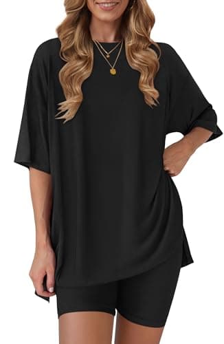 RUBZOOF Lounge Sets for Women 2 Piece Summer Outfits 2026 Comfy Airport Travel Loungewear Casual Shorts Set Black L