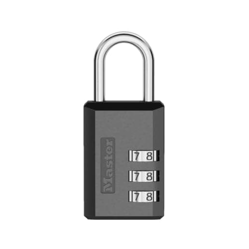 Master Lock Black Combination Padlock, Indoor Gym Locker Lock with Customizable 3-Digit Code for Luggage, Backpacks, Cabinets, 647BLKEC