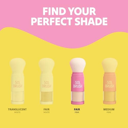 Sol Brush SPF 50 Mineral Sunscreen Powder, Broad Spectrum UVA/UVB Protection Sunscreen, Mess Free Brush On Applicator, Clean & Cruelty Free, Water Resistant (80 Minutes), Pink, Fair