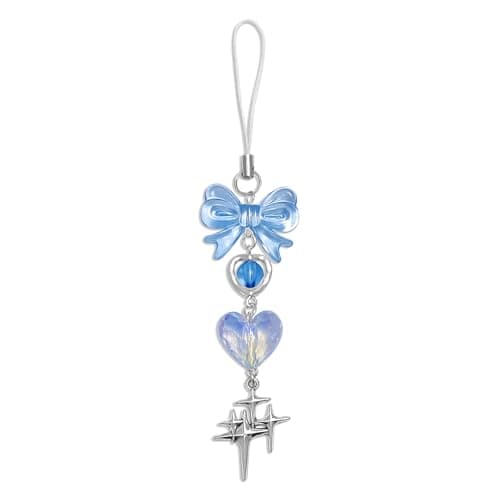 cioatu1-4PCS Cute Phone Charms Aesthetic Y2K Cell PhoneCharms Strap Strawberry Butterfly Star PhoneCharm Y2K Accessories for Bag Keychain Airpods Camera Pendants Decor (1x Blue Heart)