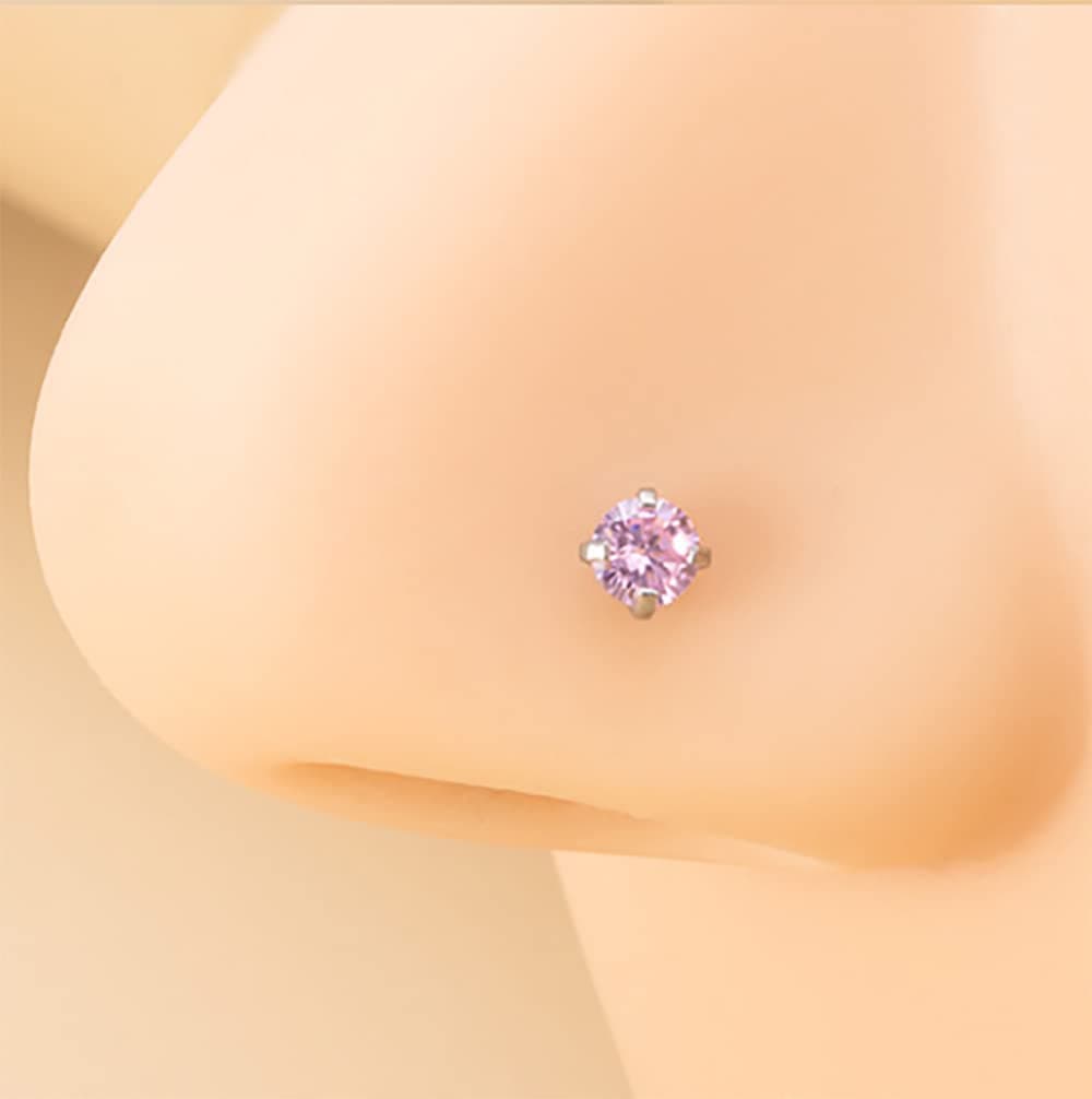 WillTen 20G Nose Studs L Shape Women Nose Studs Colorful Diamond CZ Silver Stainless Steel Heart Start Piercing Jewelry — view 7