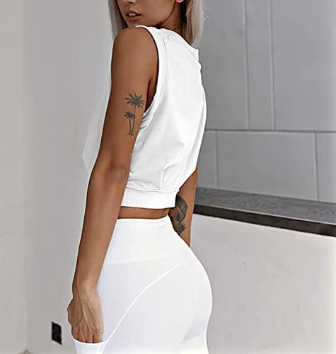 Arrive Guide Crop Top Athletic Shirts for Women Cute Sleeveless Yoga Tops Running Gym Workout Tshirts, White, Large