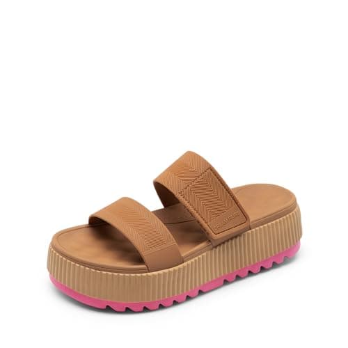 DREAM PAIRS Women's Platform Slip on Adjustable Sandals Lightweight Comfortable Non-Slip Vacation Beach Chunky Open Toe Wedges for Summer Waterproof Shoes 2026,Size 7,Camel,SDWS26004W
