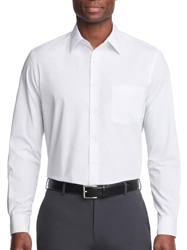 Van Heusen mens Regular Fit Poplin Solid Dress Shirt, White, 18.5 Neck 34 -35 Sleeve XX-Large US