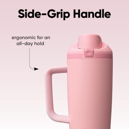 Owala FreeSip Tumbler Insulated Stainless Steel Water Bottle with Built-in Straw and Side Handle, For Travel, Work, School, and Sports, 30oz, BPA Free, Leak Proof, Rose Quartz — view 4