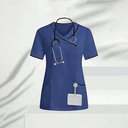 Lmdudan Housekeeping Uniform Scrub Tops for Women Stretchy Cleaning Clothes Nursing Scrub Top Medical Workwear Dark Blue