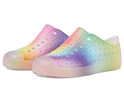 Native Shoes Unisex-Kids Jefferson Print Sneakers, Shell White/Translucent/Rainbow Blur, 3 Little Kid