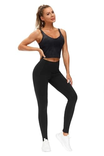 THE GYM PEOPLE Thick High Waist Yoga Pants with Pockets, Tummy Control Workout Running Yoga Leggings for Women (Large, Black) — view 4