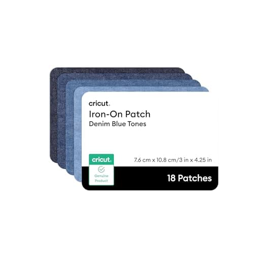Cricut Iron-On Patch, Denim Blue Tones - 3 in x 4.25 in (18 ct) - Repair or Customize Clothing - Machine Washable - No Sewing Needed