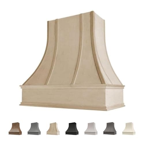 Riley & Higgs Unfinished Wood Kitchen Range Hood Cover, Curved Front Wall Mount Vent Hood, Decorative Strapping & Classic Trim, Plywood with Maple, 37.5” W x 36” H