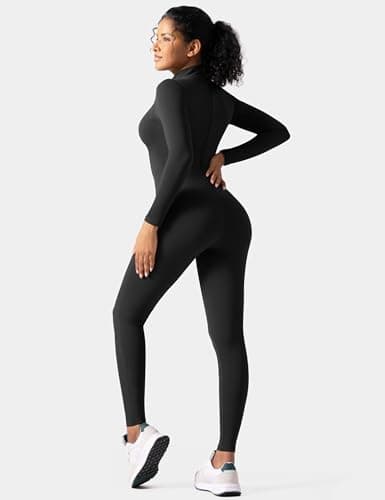Speerise Adult High Neck Zip One Piece Unitard Full Body Leotard, XL, Black — view 3