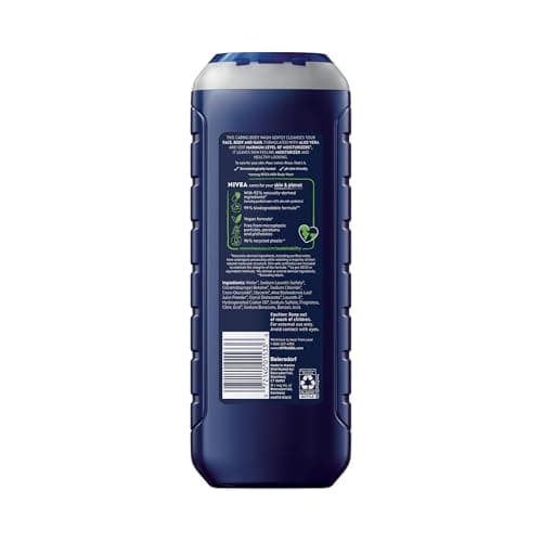 NIVEA MEN Maximum Hydration Body Wash for Dry Skin, Aloe Vera Enriched, 3-in-1 Moisturizing Body Wash, Face and Hair, Paraben Free, Vegan Formula, 16.9 Fl Oz Bottle, Pack of 3 — view 11