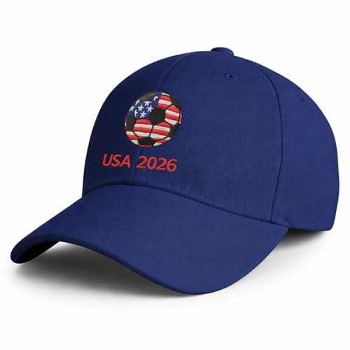 World Cup Soccer Hat 2026 - Adjustable Baseball Cap,World Cup Merchandise Gifts Accessories Decorations,Football Supporter Gear,USA American Flag Embroidery Cotton Hat for Men & Women Blue — view 2