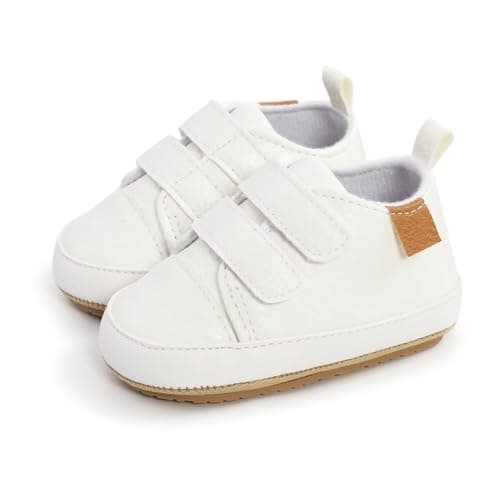 BABSMULY Baby Boys Girls Shoes Non-Slip Rubber Sole High-Top PU Leather Sneakers Infant First Walking Shoes Toddler Crib Shoes Newborn Loafers Flats.(White, 3-6 Months) — view 3