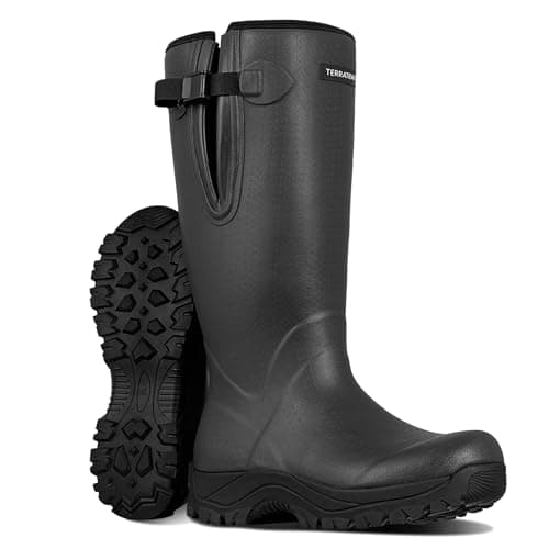TerraTrax Men's Winter Rubber Boots & Heavy Duty Work Boot, Waterproof Insulated Muck Rain Boots for Snow, Farm, Hunting & Ice Fishing (Sub-Zero Cold Rated), Wellington Black 10