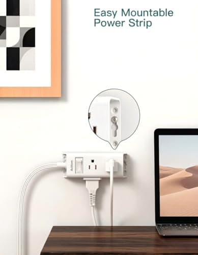 Addtam Flat Plug Power Strip with 6 Outlet Extender, 3 FT Extension Cord Flat Wall Plug with Multiple Outlets, No Surge Protector for Cruise Ship, Travel, Dorm, Home Office, Cruise Essentials, White — view 4