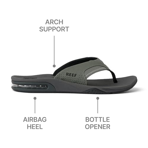 Reef Fanning Mens Bottle Opener Flip Flop, Arch Support, Durable Outsole, Water Friendly, Grey/Black, 10 — view 4